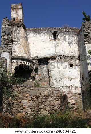Ruins of abondoned house in Ghost town of Kayakoy (Turkey)