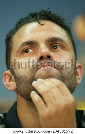 PRAGUE - OCTOBER 1: Coach Uli Forte of Bern attends a news conference prior to Europa League soccer match between AC Sparta Prague and Young Boys Bern in Prague, Czech Republic, on October 1st, 2014.