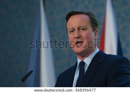 PRAGUE - JANUARY 22: British Prime Minister David Cameron (pictured) speaks to journalists at a press conference with Bohuslav Sobotka in Prague, Czech Republic, Friday, Jan. 22, 2016.