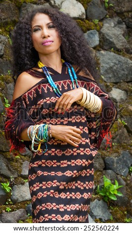 Woman inhabitants of the island of Flores in traditional costumes. stand alone