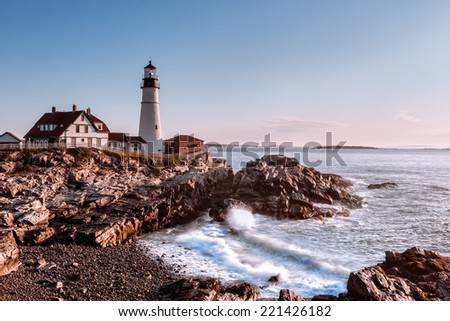 Early morning at Portland Headlight, Maine,USA. As the sun was rising up it wrapped up the lighthouse with a warm light.