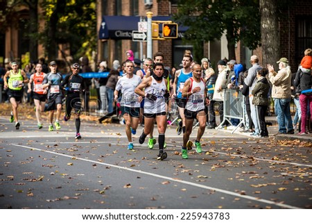 NEW YORK - NOVEMBER 3: Athletes running the 2013 NYC Marathon for Professional Men category on November 3, 2013 in New York.