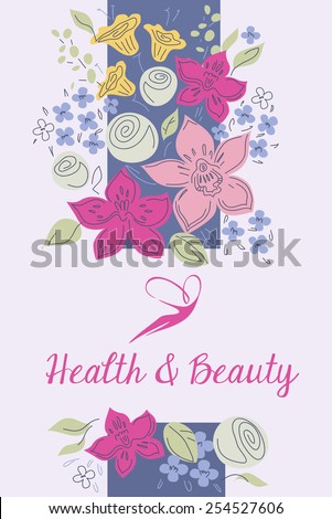 Vector template logo beauty salon, spa.The figure of a woman. Background with floral border