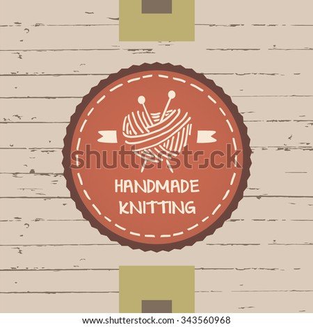 A ball of yarn in the form of heart, yarn and knitting needles.Hand drawn vector logo. Knit and Crochet.