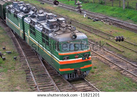 head of train - green electric locomotive