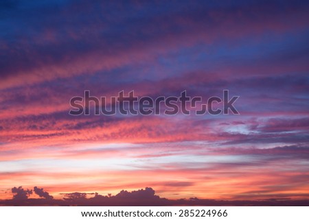 Sky, Bright Blue, Orange And Yellow Colors Sunset.