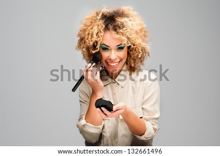 Cute Afro Woman Making Up