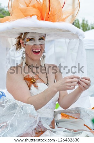 SEATTLE, WA - JUNE 16, 2012: Participant prepares on the annual Fremont Summer Solstice Day Parade  on June 16, 2012 in Seattle. This event is dedicated to celebrate the beginning of the summer.