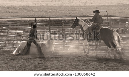 BRICE CANYON CITY, UTAH - JUNE 25: Cowboys ride their horses at a rodeo show at Ruby's Inn Bryce Canyon Country Rodeo on June 25, 2011 in Brice Canyon City.