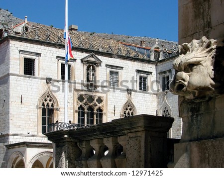 There are faces of God of wind, Eol on all sides of the St Blaise church. Dubrovnik Republic in histroy was depended on good weather on the sea. Palace Sponza can be seen in the background.