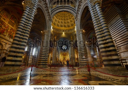 SIENA MAY 15: the Duomo church interiors in Siena on 15 MAY 2012. Cathedral is a medieval church in Siena, dedicated from its earliest days as a Roman Catholic church, and now dedicated to Santa Maria