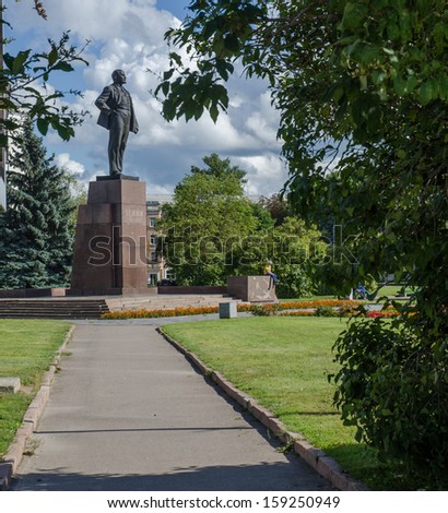 PSKOV RUSSIA AUG 14: view of status of Lenin on central square of Pskov city on 14 August 2013