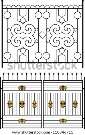 Iron Gate, Door, Fence, Window, Grill, Railing design - stock vector