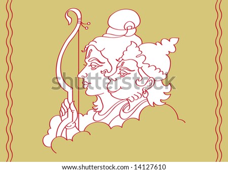 image of god hanuman. stock vector : Ram the Hindu God with God Hanuman, He is the main 