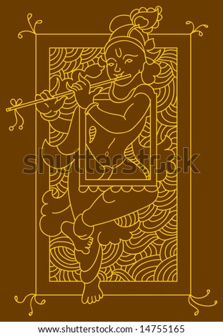 stock vector : Krishna Folk tribal design motif, main character of India 
