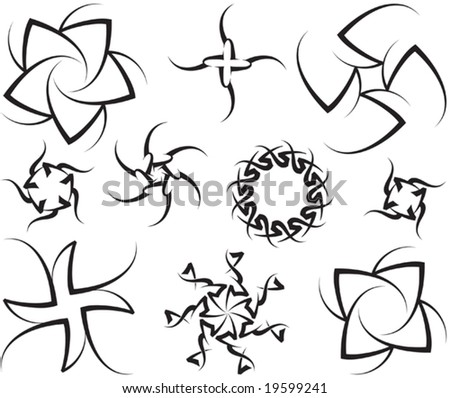 tribal and flower design tattoos. stock vector : Vector Tribal tattoo set Sun, Flower (Various Design 