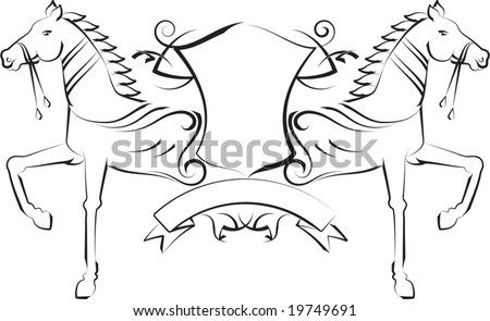 stock vector : Vector Tribal tattoo, T-shirt design Horse, Shield with space
