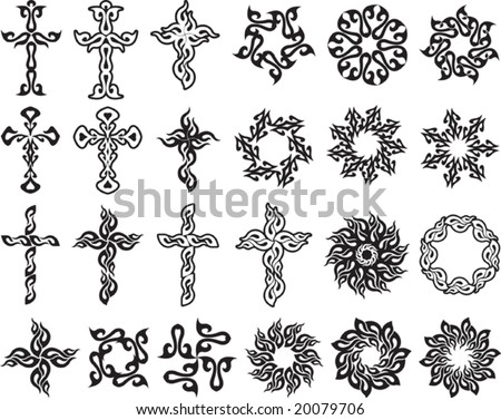 Design Logo on Tribal Tattoo Set Cross  Sun  Flame Designs   20079706   Shutterstock