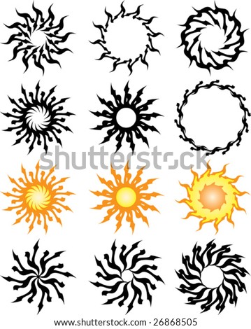 stock vector : Vector Tribal tattoo set Cross, Sun, Flame Designs