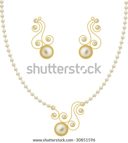 Gold Pearl Necklace on Pearl Gold Jewellery Necklace  Earrings  Pendent Stock Vector 30851596