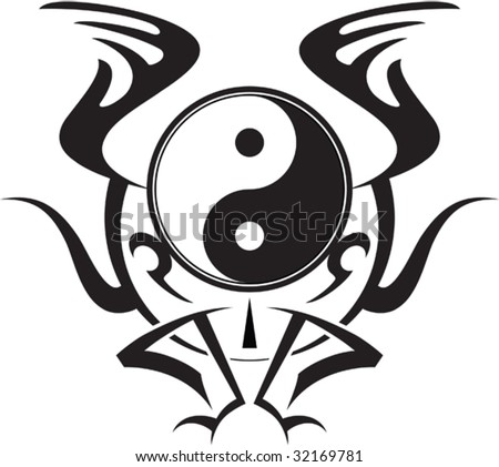 stock vector : Ying Yang Winged Tattoo