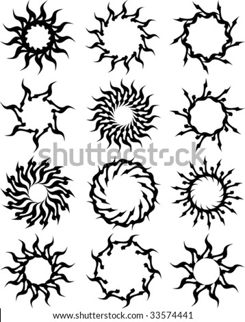 stock vector : Vector Tribal tattoo set Sun, Flame Designs