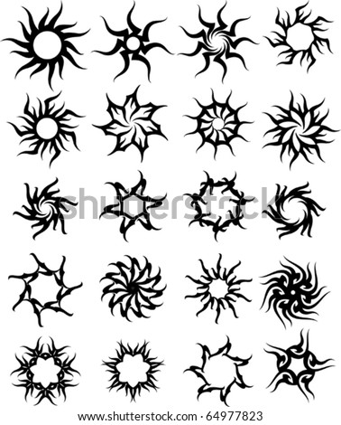 Logo Design on Vector Tribal Tattoo Set Sun  Flame Designs   64977823   Shutterstock