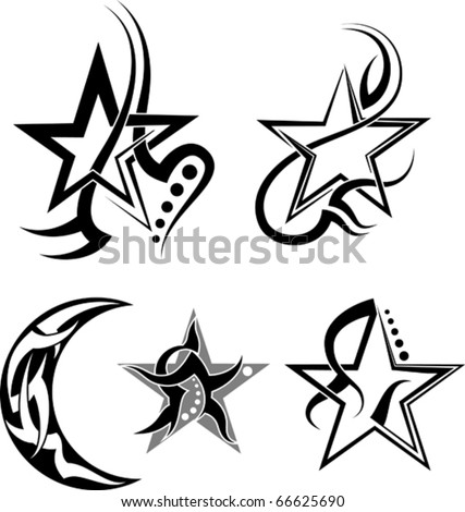 stock vector Star Moon Tribal Tattoo
