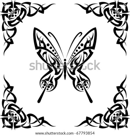 stock vector Tattoo Butterfly with corner