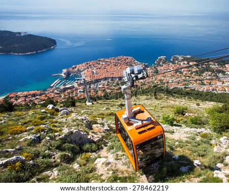 Dubrovnik cable car moving down to the city