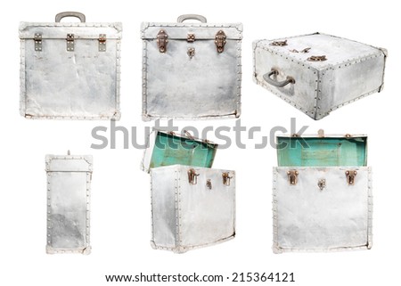 collection of  Metal case,Old case of film and rust on metal.isolated on white with clipping path