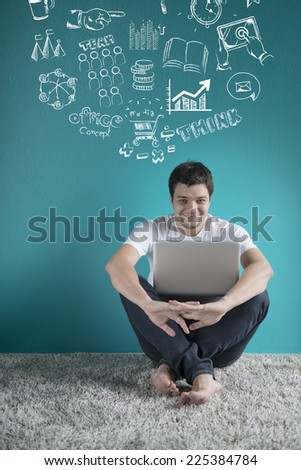 Young thoughtful man using laptop. Idea concept