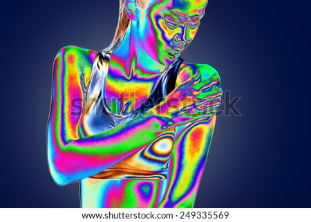 Thermal imaging,young muscular woman with shoulder pain