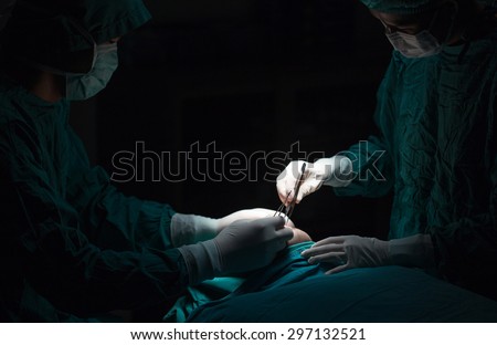 Plastic surgery wrinkle reduction , asian man during surgery using a scalpel , Plastic surgery.