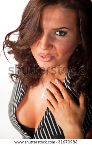 Young seducing woman close-up portrait