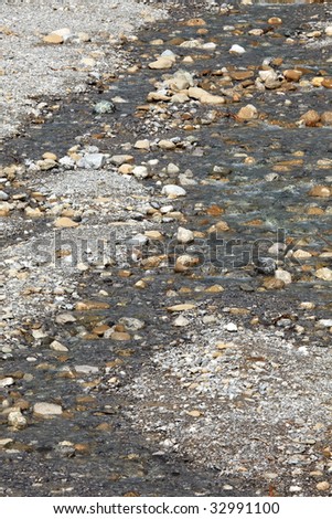 Mountain spring, water flowing over stones. Textured background