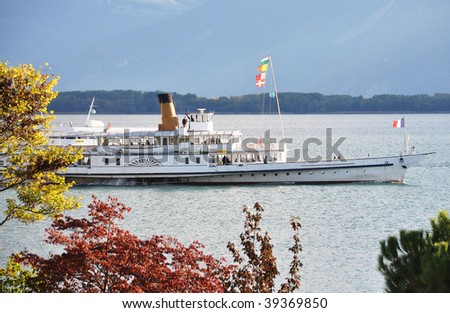 Cruiser ship with tourists on board. Geneva lake, Switzerland