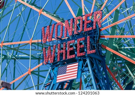 NEW YORK - AUGUST 12: Wonder Wheel located at Deno\'s Wonder Wheel Amusement Park in Coney Island NY on August 12, 2012. Wonder Wheel was build in 1920 and was declared a historic landmark in 1989