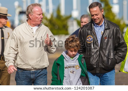 OCEAN CITY - OCTOBER 31: Martin O\'Malley and Jim Mathias visit Ocean City, MD boardwalk to assess storm damage caused by Hurricane Sandy on 10.31.2012. O\'Malley and Mathias are Maryland politicians