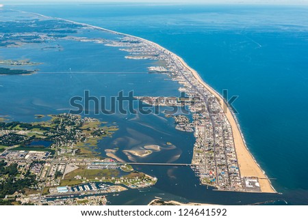 OCEAN CITY - AUGUST 4: Aerial view of Ocean City, Maryland on August 4,2012. Ocean City MD is one of the most popular beach resorts on the East Coast and considered one of the cleanest in the country