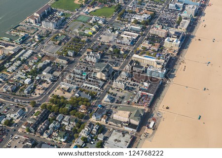 OCEAN CITY - AUGUST 27: Aerial view of Ocean City, Maryland on August 27 2012 Ocean City MD is one of the most popular beach resorts on the East Coast and considered one of the cleanest in the country