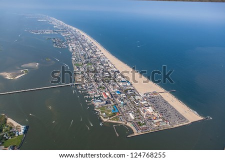 OCEAN CITY - AUGUST 27: Aerial view of Ocean City Maryland on August 27, 2012 Ocean City MD is one of the most popular beach resorts on the East Coast and considered one of the cleanest in the country