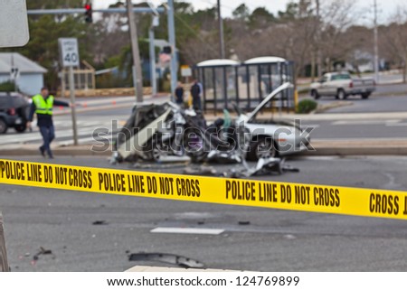 OCEAN CITY - DECEMBER 12: Scene of the car accident at Highway 1 Castal highway secured by Ocean City police Department on December 12 2012 Ocean police Department was created in 1898