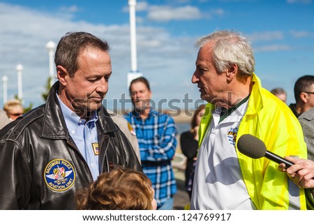 OCEAN CITY - OCTOBER 31: Martin O\'Malley and Jim Mathias visit Ocean City, MD boardwalk to assess storm damage caused by Hurricane Sandy on 10.31.2012. O\'Malley and Mathias are Maryland politicians