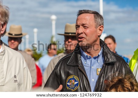 OCEAN CITY - OCTOBER 31: Governor Martin O\'Malley visiting the Ocean City, MD boardwalk to assess storm damage caused by Hurricane Sandy on October 31, 2012. O\'Malley is the 61st Governor of Maryland.