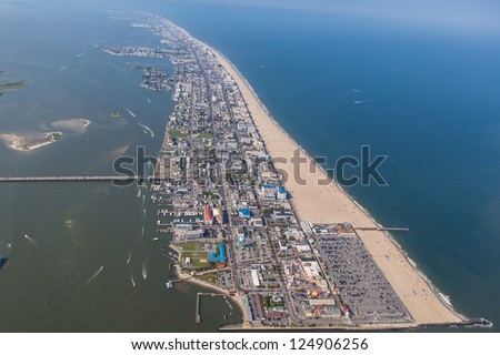 OCEAN CITY - SEPTEMBER 1: Aerial view of Ocean City Maryland on September 1 2012 Ocean City MD is one of the most popular beach resorts on the East Coast and considered one of the cleanest in country