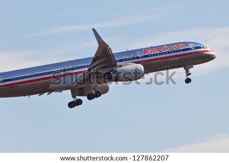 NEW YORK - December 9: Boeing 757 American Airline approaches JFK in New York, USA on December 9, 2012. American Airline is on of the oldest American airlines and one of the biggest in the world