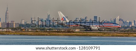 NEW YORK - DECEMBER 9: Boeing 767 American Airlines lining up on JFK runway in New York USA on December 9 2012 American Airline is one of the biggest and oldest airline in the world