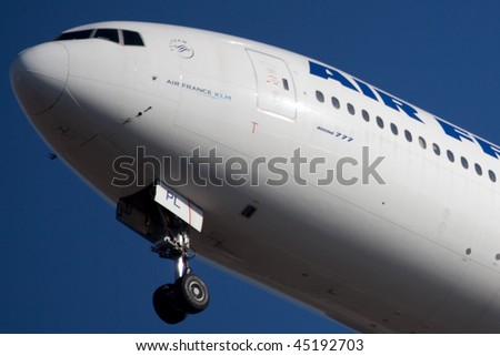 NEW YORK - JANUARY 6: A Boeing 777 Air France arrives at JFK Airport on Runaway 31R on January 6, 2010 in New York.