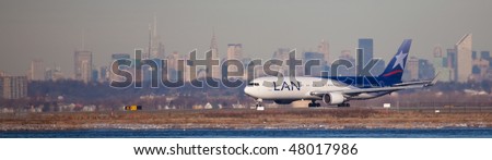 NEW YORK - JANUARY 6: A Boeing 767 passengers plane departs from JFK Airport Runway 4L on January 6, 2010 in New York